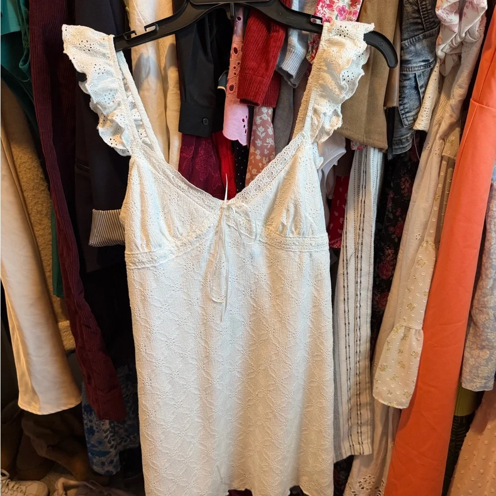wild fable White Eyelet Lace Trim Camisole Dress Top - Picture 1 of 4